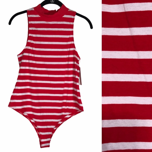 NWT Abound Bodysuit Red White Striped Mock Neck Nordstrom One Piece Nautical - Picture 3 of 9